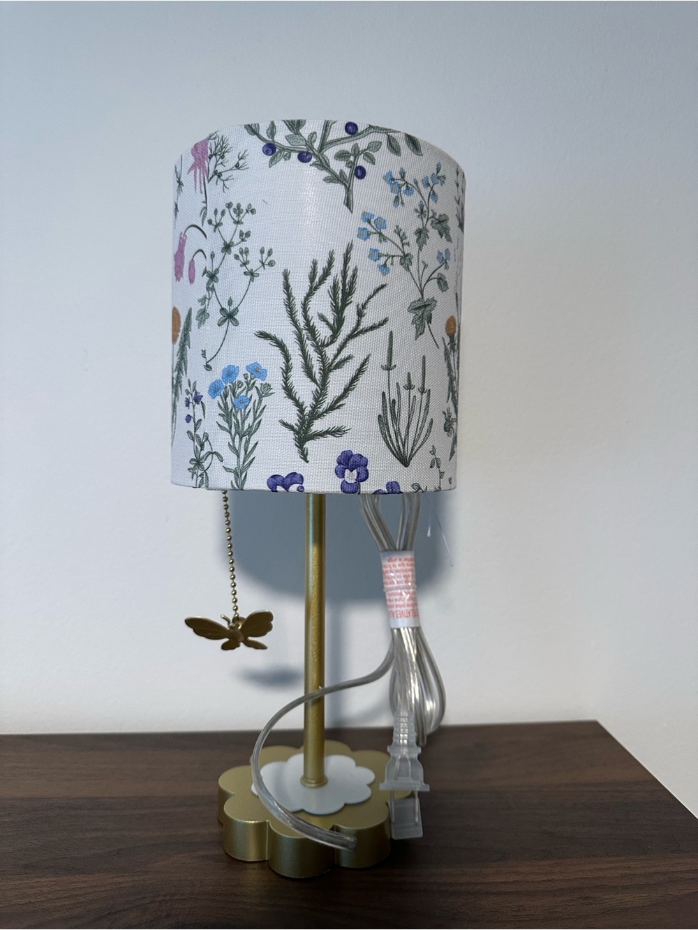 Gold Table Lamp with White Floral Shade - Charming Home Accent